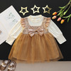 【拼接假两件裙子】童装女童连衣裙，儿童休闲中小童 春秋装女童蝴蝶结网纱圆领长袖连衣裙 女宝宝小香风背心假两件裙子-QQ 商品缩略图2