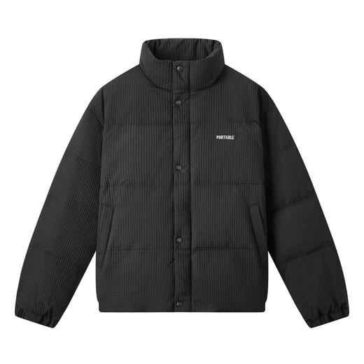 gxgjeans男装冬季热卖90白鸭绒黑色短款立领华夫格羽绒服男 商品图4