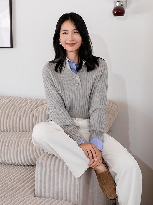 老钱风丝羊绒半开领套头衫FCE3WST038 商品图0