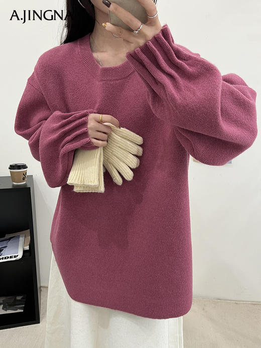 【定染新色】阿菁娜节日氛围圆领廓版套头毛衫F29D302027 商品图3