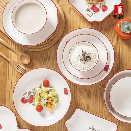 【顺祥陶瓷】碗碟套装家用中式餐具 釉下彩 柿柿如意 商品图3