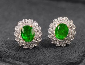 1ct刻面祖母绿耳钉