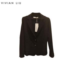 VIVIAN LIU R2457305秋女装新款时尚翻领圆摆两粒扣针织西服外套
