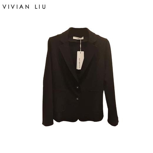VIVIAN LIU R2457305秋女装新款时尚翻领圆摆两粒扣针织西服外套 商品图0