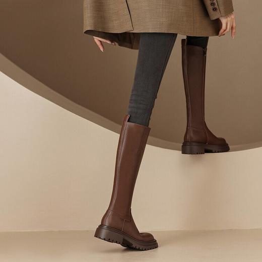 【预售7天】秋冬新款时尚侧拉链厚底高筒骑士靴小个子英伦长筒靴女KYD&DY6108 商品图2