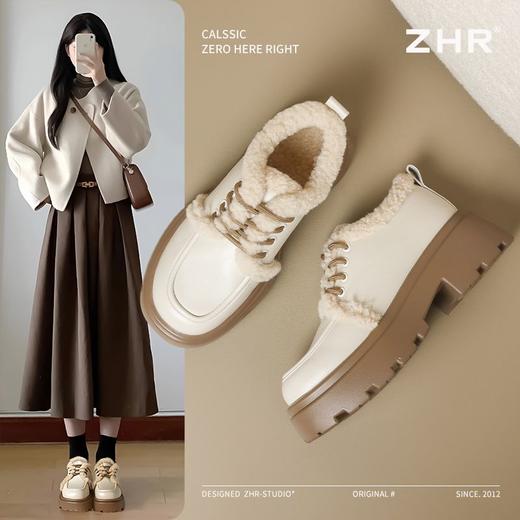 ZHR加绒乐福鞋女2024新款冬季厚绒保暖包跟棉鞋通勤ins厚底单鞋女 商品图5