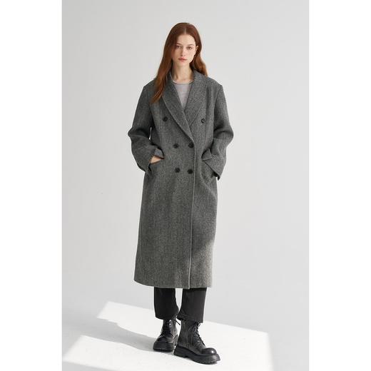 MAISON CECILE枪驳领人字纹羊毛西装款双排扣大衣 商品图0