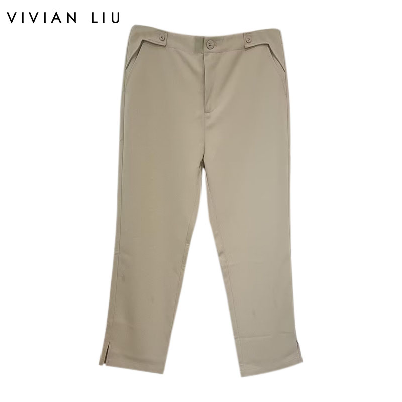 VIVIAN LIU R2425001梅春女装新款斜插兜脚口开叉休闲长裤