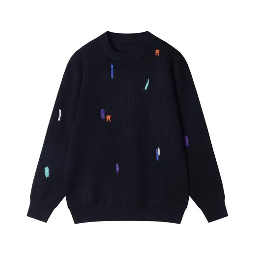 MY206秋冬新款男士彩色刺绣涂鸦风日系风格纯色潮奢宽松长袖针织衫 商品图1