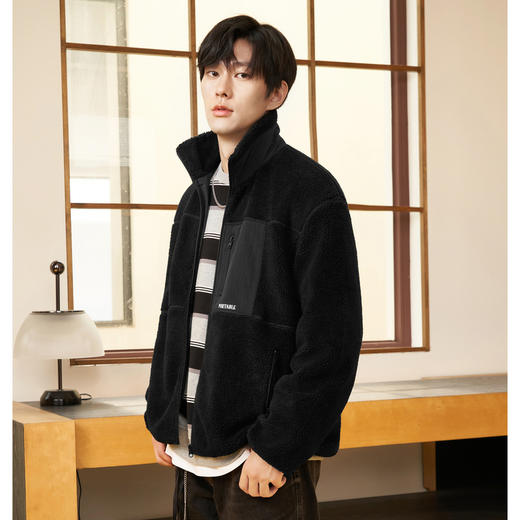 gxg.jeans男装冬季夹克黑色拉链口袋毛绒夹克JEX12100854 商品图1