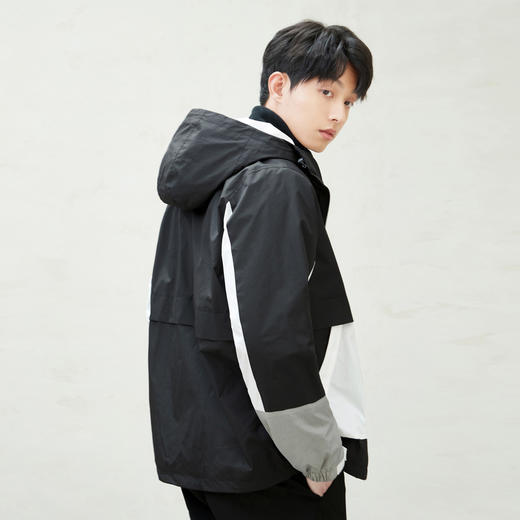 gxgjeans男装冬季夹克黑白撞色拼接两件套连帽夹克外套 商品图2