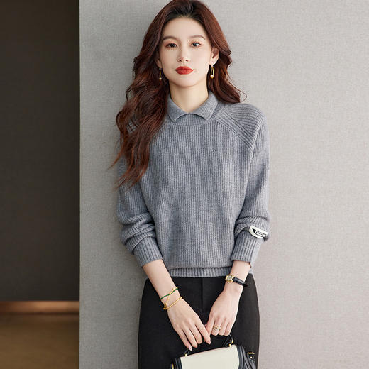 CC-ML-5288娃娃领宽松毛衣打底衫女秋冬厚款洋气内搭小个子针织衫羊毛上衣女 商品图0