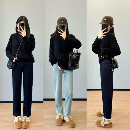 自带瘦腿魔力！2024新款蓄热澳绒加厚小个子保暖高弹小直筒烟管牛仔裤女冬款！ 商品图3