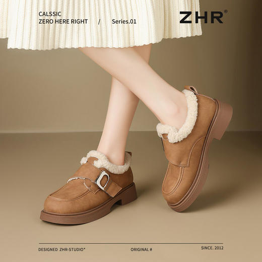 ZHR加绒勃肯鞋女2024冬新款厚底乐福鞋复古小皮鞋保暖雪地靴棉鞋 商品图7