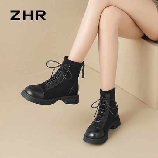 ZHR则则英伦风厚底马丁靴女2024新款时尚潮流百搭显瘦短靴小个子 商品图4