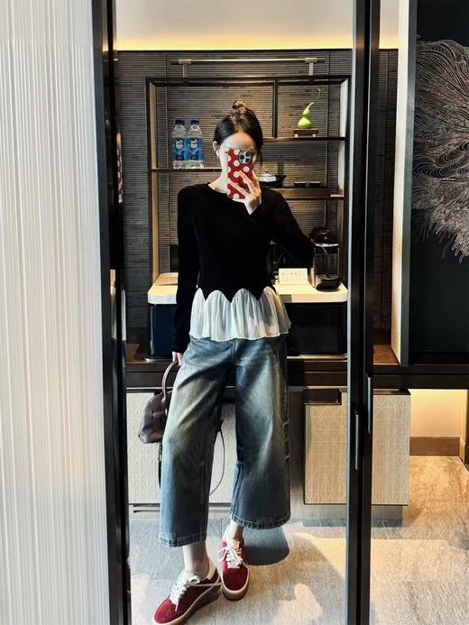 优雅气质丝绒拼接荷叶花边精致美丽衫 商品图4