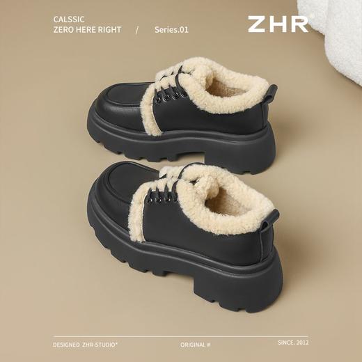 ZHR加绒乐福鞋女2024新款冬季厚绒保暖包跟棉鞋通勤ins厚底单鞋女 商品图0