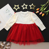 【拼接假两件裙子】童装女童连衣裙，儿童休闲中小童 春秋装女童蝴蝶结网纱圆领长袖连衣裙 女宝宝小香风背心假两件裙子-QQ 商品缩略图1