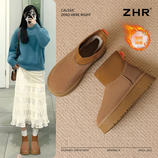 ZHR则则加绒厚底雪地靴防寒保暖女靴冬季新款百搭棉鞋轻便短靴女 商品图1