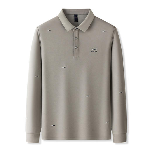 罗蒙男士秋冬保暖长袖Polo衫绣花商务含羊毛蚕丝双面磨毛polo衫男长袖t恤男 商品图2