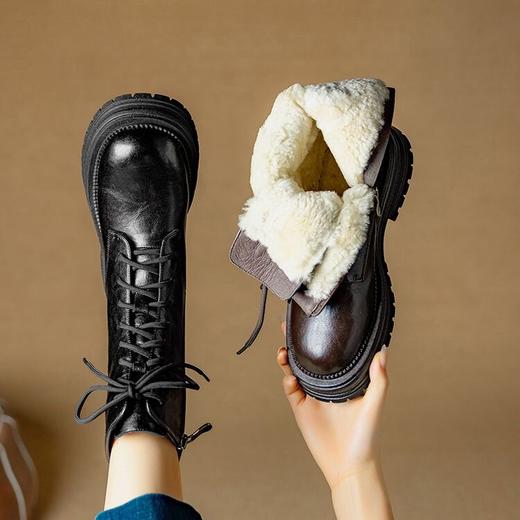 【预售5天】暖冬有你~ 自留款冬季加绒厚底系带羊羔毛英伦风马丁靴NJMK&K1266M 商品图1