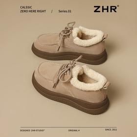 ZHR加绒女鞋2024新款冬季低帮雪地靴叠穿保暖勃肯鞋厚底百搭棉鞋