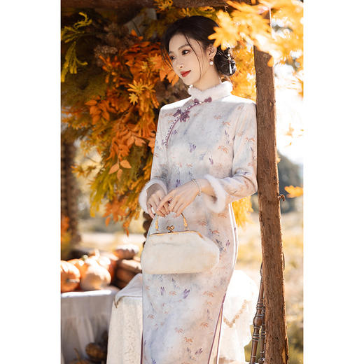 新中式改良冬款加绒加厚保暖旗袍年轻麂皮绒GR3089 商品图0