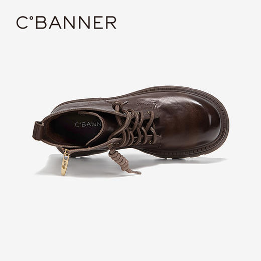 千百度加绒手抓皮厚底马丁靴女款百搭冬季气质增高真皮保暖短靴子A24532160 商品图2