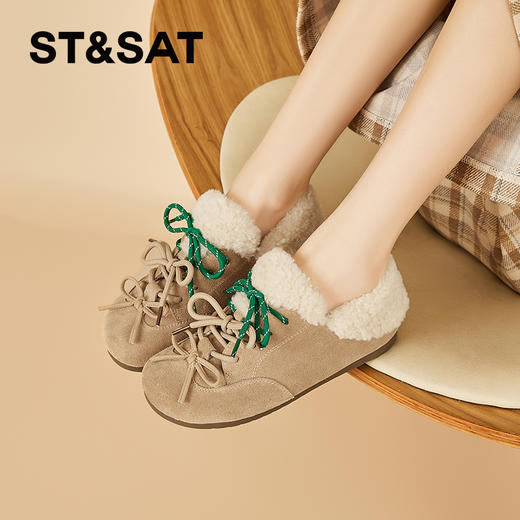 星期六复古百搭休闲舒适保暖毛毛鞋SSC411DEDW 商品图0