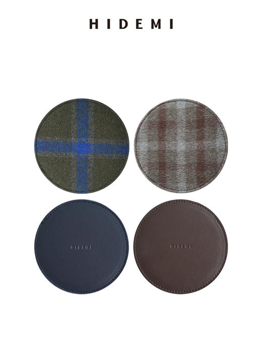 HIDEMI 节日系列限定款进口头层小牛皮羊毛拼接双面设计感杯垫套组4个装 商品图5