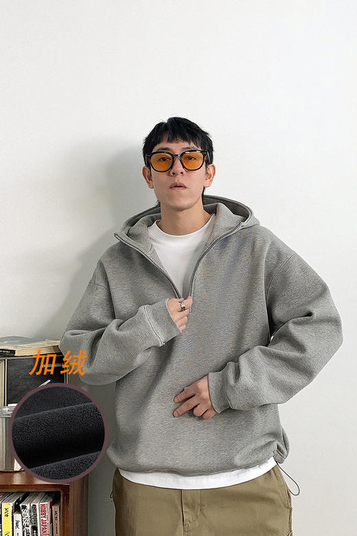 徐太浪日系复古半拉链连帽加绒卫衣男秋冬潮流百搭休闲学院风外套 商品图4