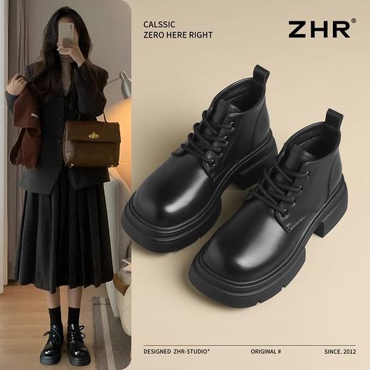 ZHR则则时尚百搭马丁靴2024新款英伦复古皮靴法式小短靴加绒女靴 商品图0