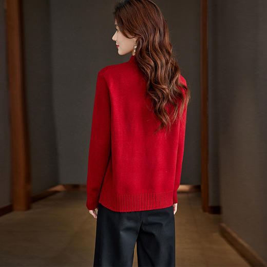 CC-ML-5297半高领复古毛衣女秋冬宽松内搭慵懒风厚款套头羊毛针织打底衫上衣 商品图3
