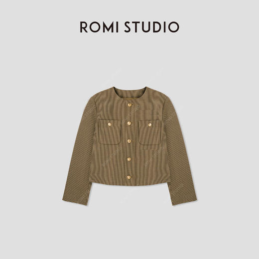ROMI STUDIO“多面优雅”早秋羊毛法式千鸟格圆领短款外套23AWW173 商品图0