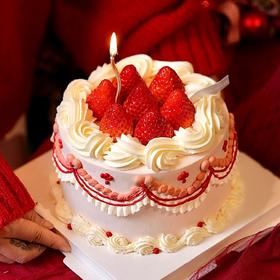 【复古奶油花边草莓蛋糕】