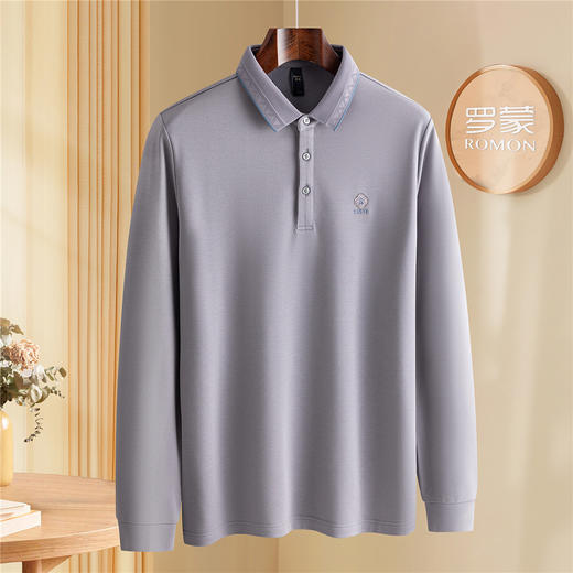 罗蒙秋冬男士加绒长袖Polo衫含羊毛蚕丝双面磨毛休闲百搭polo衫长袖t恤男 商品图4