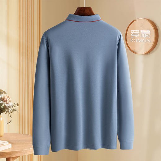 罗蒙男士秋冬保暖Polo衫含羊毛蚕丝双面磨毛撞色领商务长袖polo衫男t恤 商品图6
