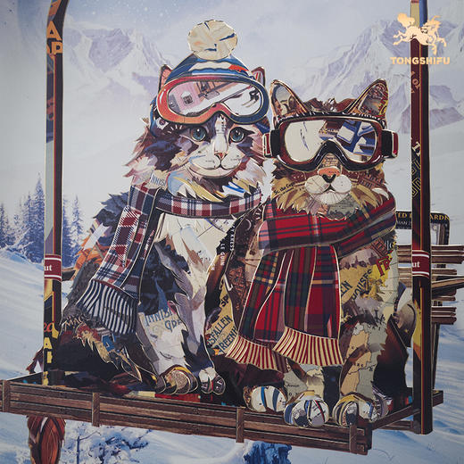 铜师傅 手工錾刻 铜雕画《滑雪猫》客厅玄关画沙发背景墙装饰画 商品图2