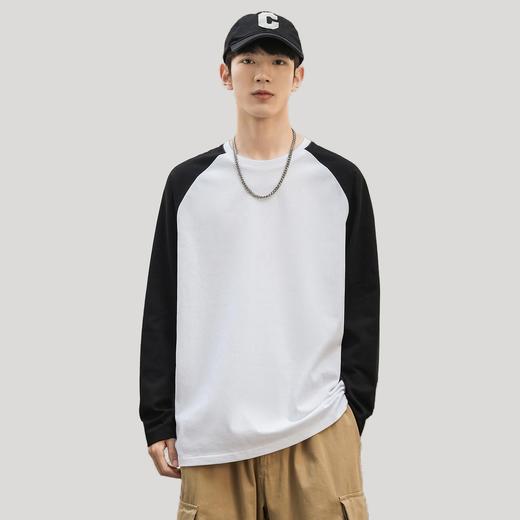 【GZ】无忧购美式拼接插肩长袖230g纯棉宽松休闲打底衫DLL-0001（截单后7天发货)25年清仓捡漏 商品图0