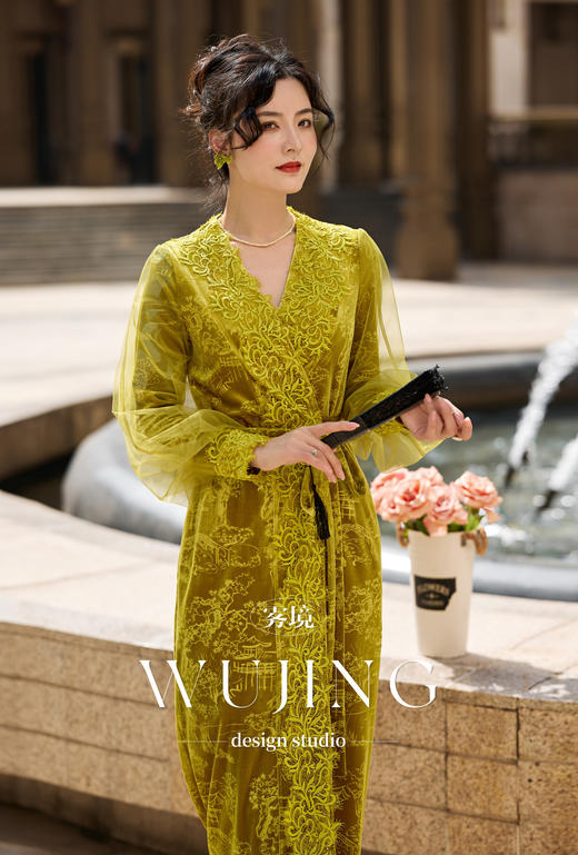 【雾境定制新款】金枝玉叶系列新款进口提花丝绒气质女王连衣裙 4202117 商品图0