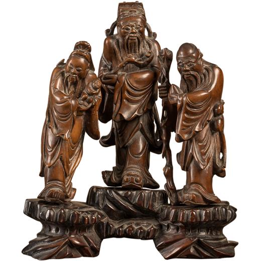 清 黄杨木雕福禄寿三星人物摆件（红木座） 商品图5