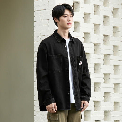 gxgjeans男装冬季简约休闲黑色翻领夹克外套男 商品图1