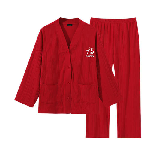 【情侣礼盒款】【M-3XL】【猫人】结婚红品家居服棉质开衫套装 商品图4