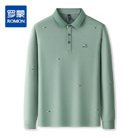 罗蒙男士秋冬保暖长袖Polo衫绣花商务含羊毛蚕丝双面磨毛polo衫男长袖t恤男