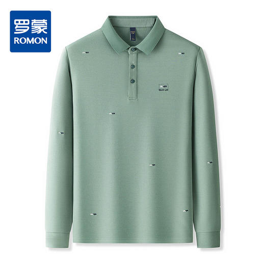 罗蒙男士秋冬保暖长袖Polo衫绣花商务含羊毛蚕丝双面磨毛polo衫男长袖t恤男 商品图0