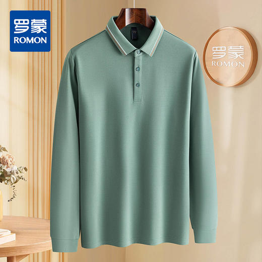 罗蒙秋冬保暖男士Polo衫含羊毛蚕丝双面磨毛撞色领休闲商务长袖polo衫 商品图3