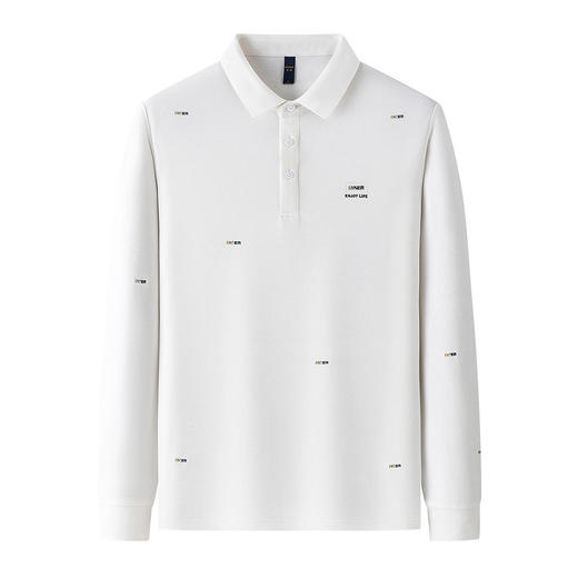 罗蒙男士秋冬保暖长袖Polo衫绣花商务含羊毛蚕丝双面磨毛polo衫男长袖t恤男 商品图1