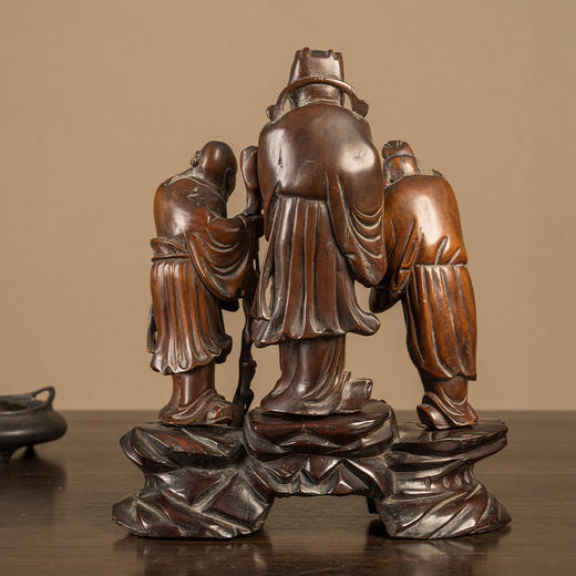 清 黄杨木雕福禄寿三星人物摆件（红木座） 商品图3