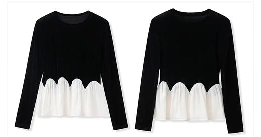 优雅气质丝绒拼接荷叶花边精致美丽衫 商品图10