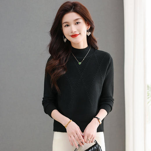 CC-tbrk-58129高腰短款小个子套头毛衣女士秋冬时尚半高领打底内搭纯色针织上衣 商品图3